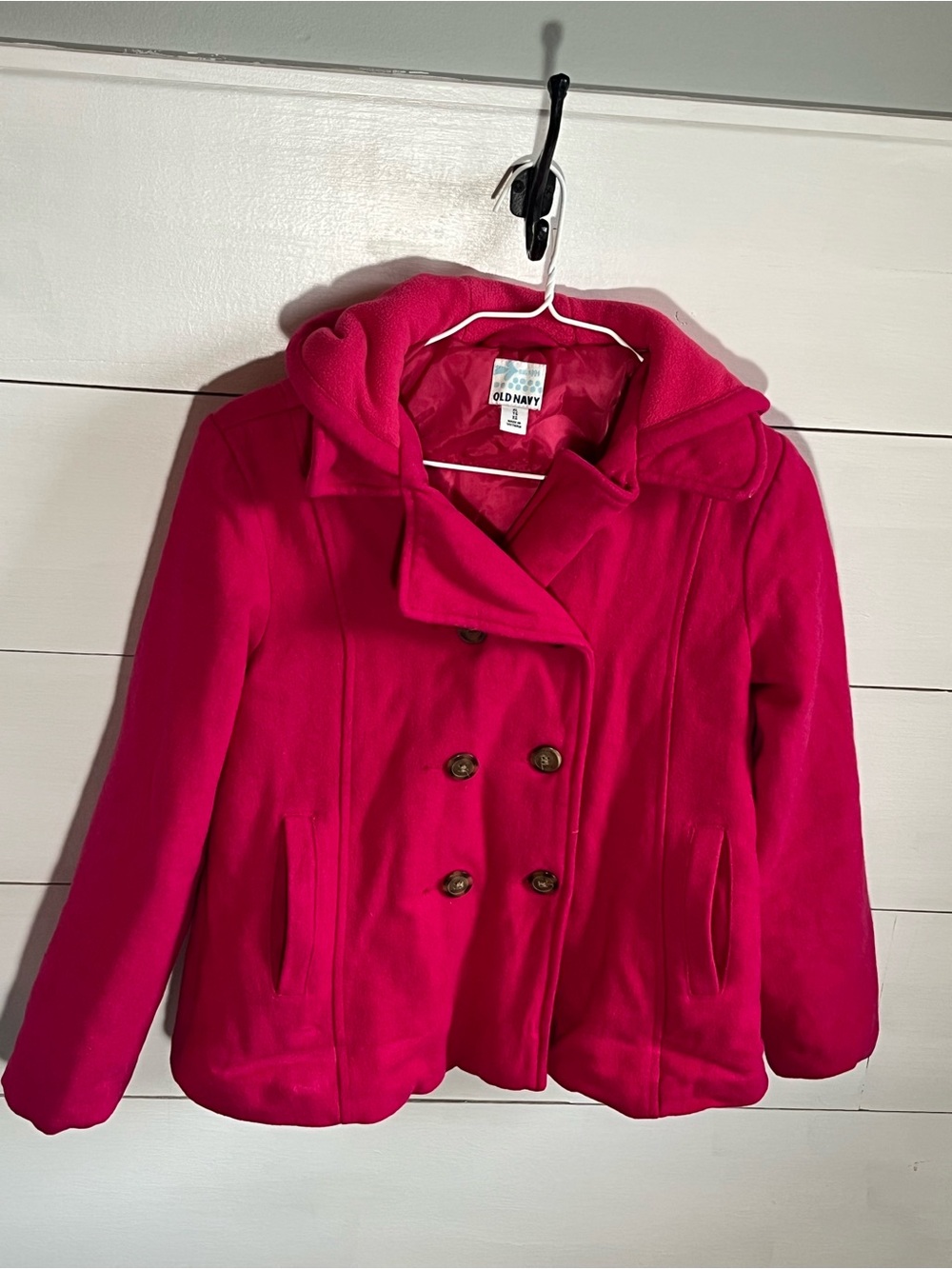 Old Navy Hot Pink Double-Breasted Peacoat with Hood